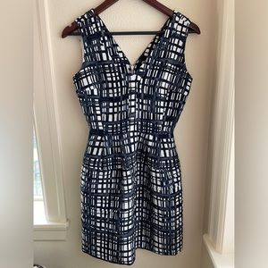 Madewell Midnight Dress Brushstroke Plaid Print Fit and Flare V Neck Blue Size 0
